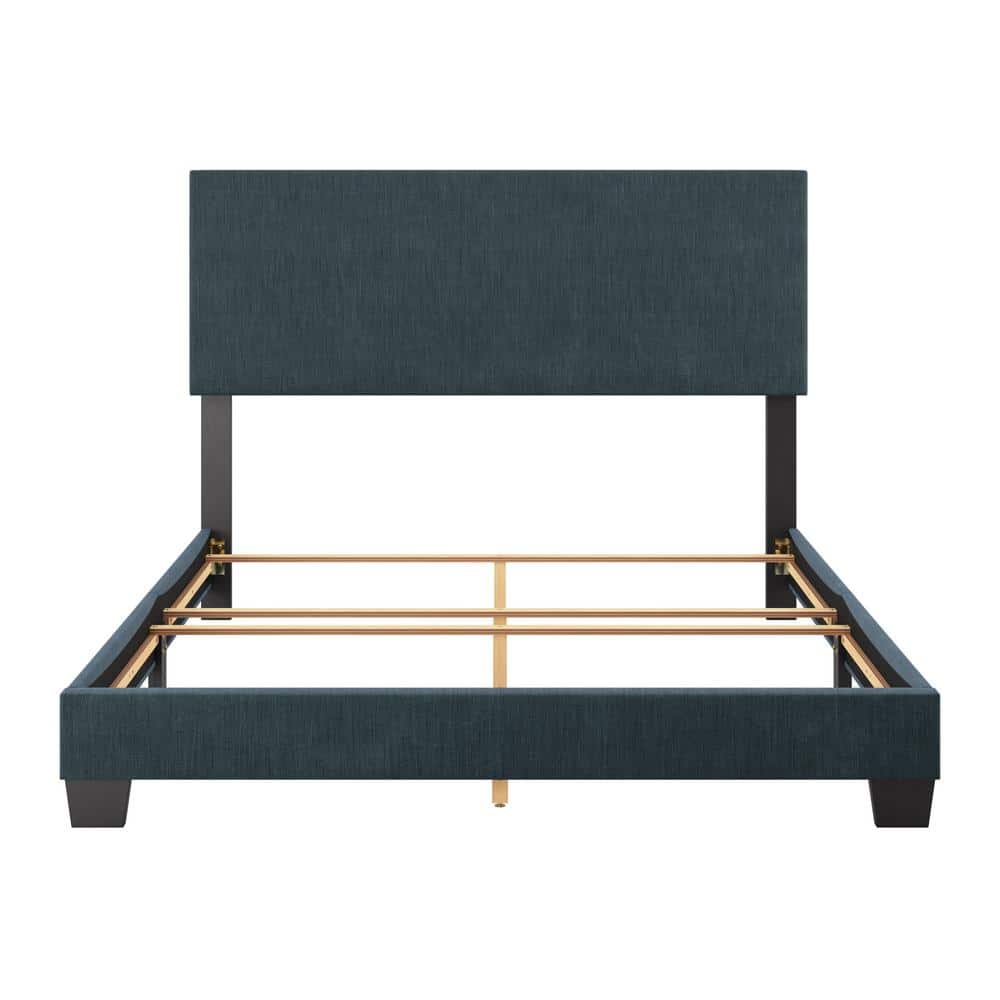 Celeste Blue Upholstered Queen Bed Frame with Padded Headboard