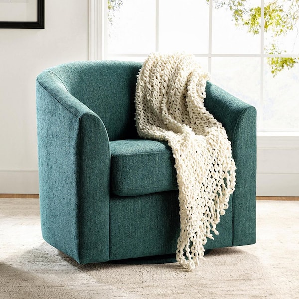 ARTFUL LIVING DESIGN Antonia Teal Barrel Chair with Metal Swivel Base