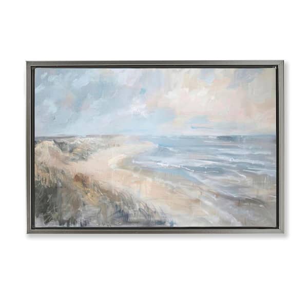 Faded Summer Beach by LSR Design Studio Gray Floater Frame Coastal Graphic Art Print 21 in. x 31 in.