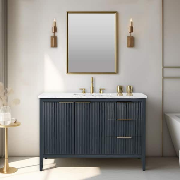 Emma 48 in. W Bath Vanity in Vintage Blue with Engineered Stone Top in Arabescato with White Sink