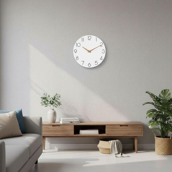 White Wall Clock Silent Non-Ticking Battery Operated Wall Clocks