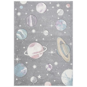 Carousel Kids Gray/Lavender 5 ft. x 8 ft. Galaxy Area Rug