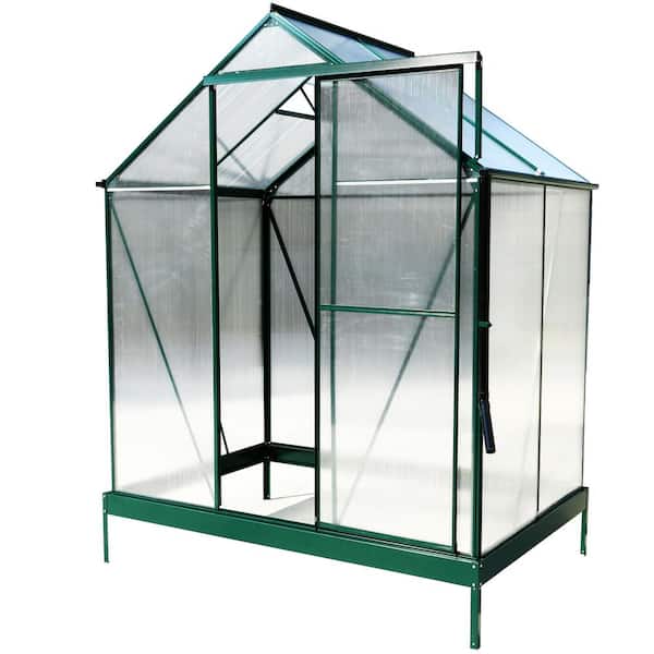 Tenleaf 75.2 in. W x 51.2 in. D x 96.8 in. H Green Polycarbonate Outdoor Walk-In Greenhouse with Rain Gutter, Vent and Door