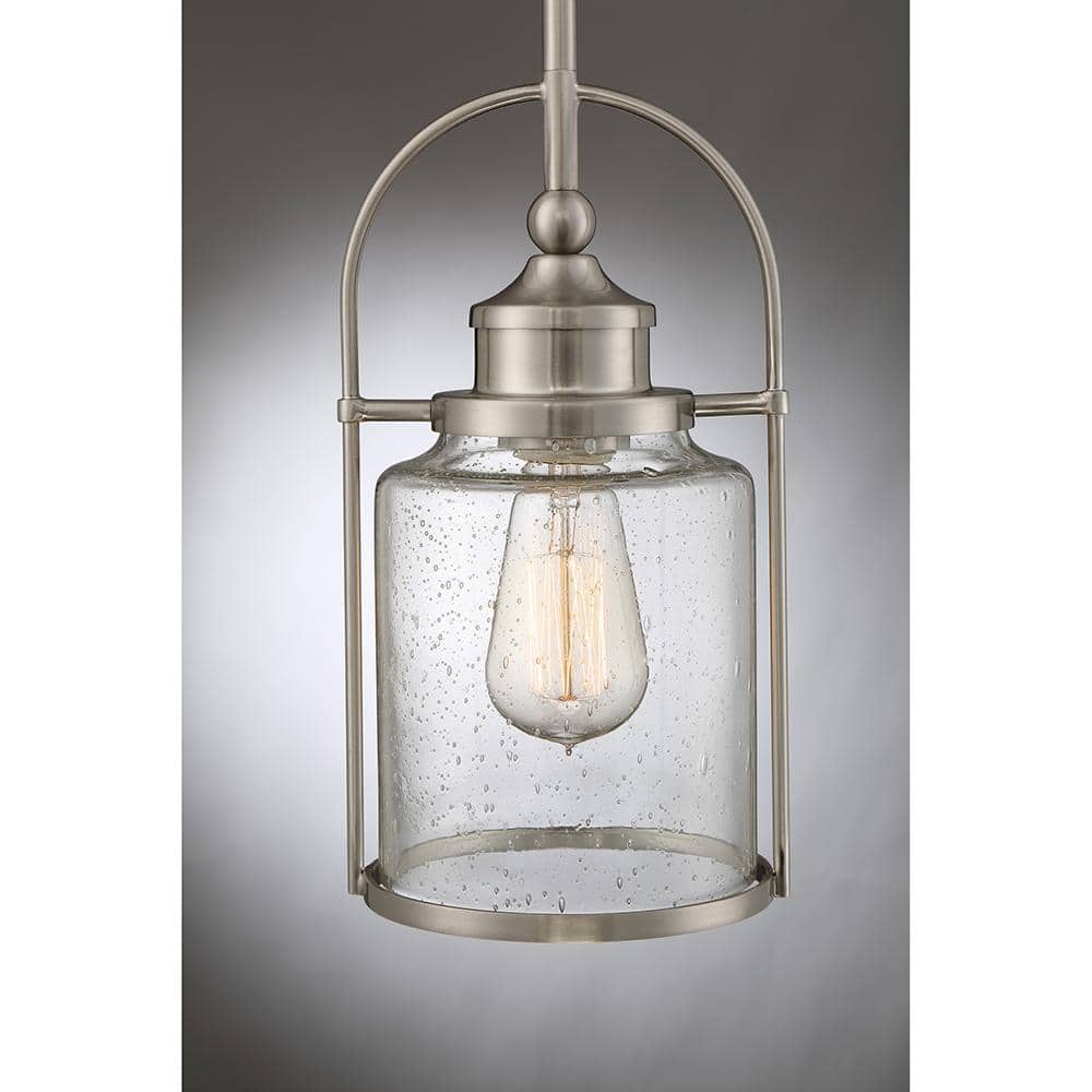 Payson Brushed Nickel 12" Mini Jar Pendant Light with Glass Shade
