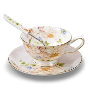 Panbado Bone China 6.8oz Coffee Tea Cup and Saucer Set with Spoon, Set of 3 - Sleeping Beauty