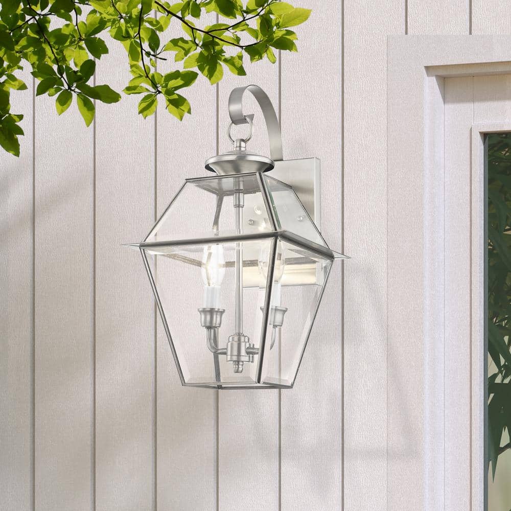 Charleston Elegance Brushed Nickel 2-Light Outdoor Sconce with Clear Beveled Glass