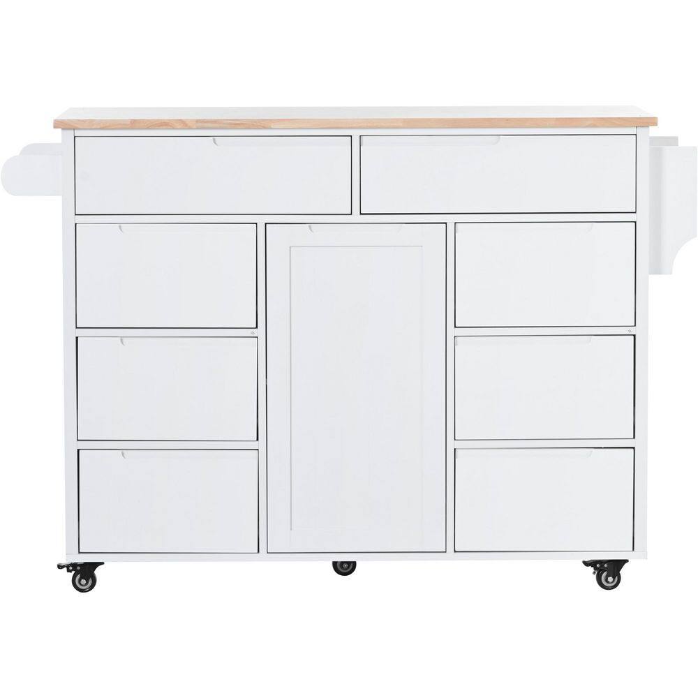White Rubber Wood Kitchen Cart with Spice Rack and Towel Rack