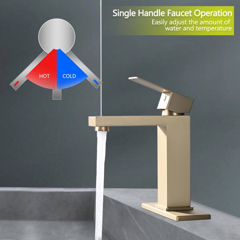 Brushed Gold Single Handle Mid Arc Bathroom Faucet