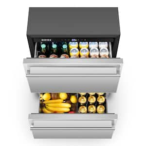 24 in. 180-Can Stainless Steel Built-in Single Zone Beverage Refrigerator, Touch Panel and 2-Drawer-4.9 cu. ft. capacity