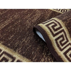 Meander Printed Design Brown Color 23 " Width x 7' Your Choice Length Slip Resistant Rubber Stair Runner Rug