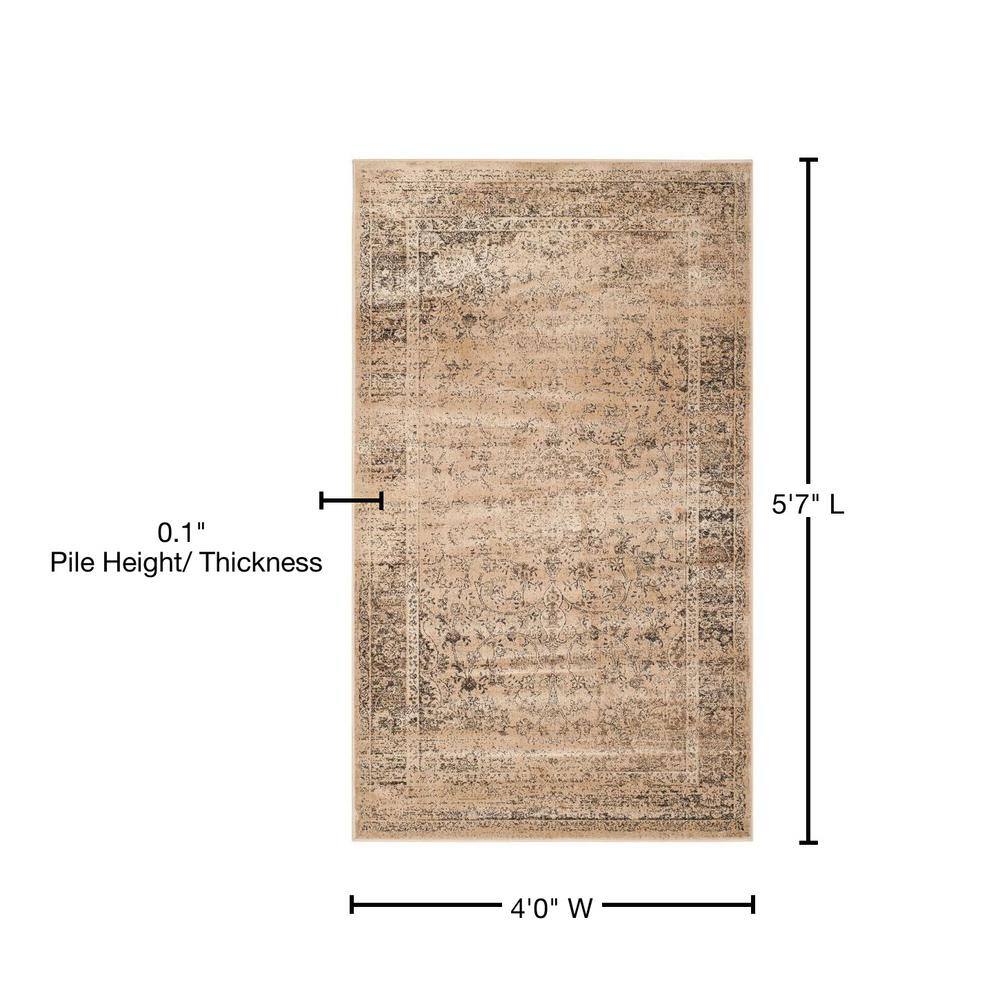 Warm Beige Floral Wool and Viscose Area Rug