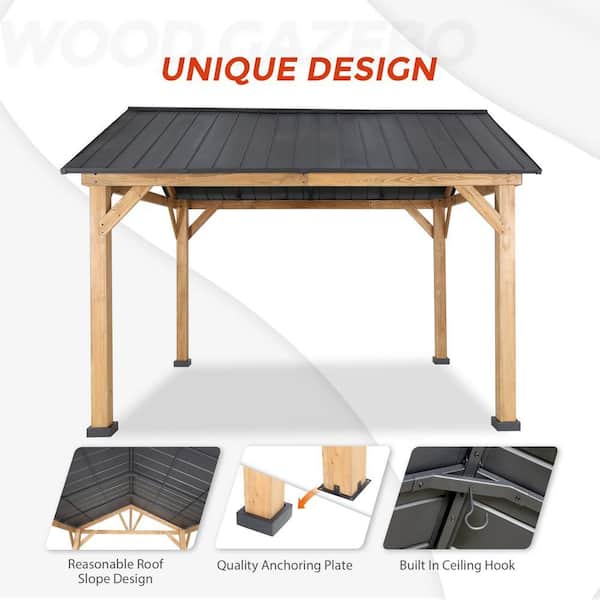 EAGLE PEAK 13 ft. W x 11 ft. D Solid Wood Patio Gazebo, Cedar