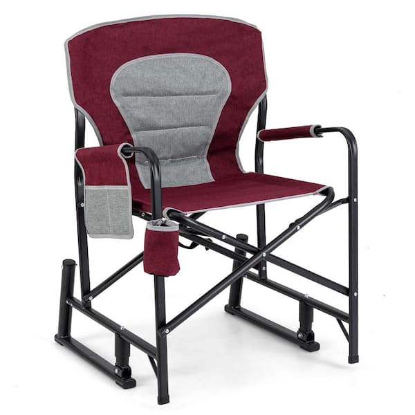 Costway Outdoor Rocker Camping Chair for Adults with Dual Springs Padded Back Red