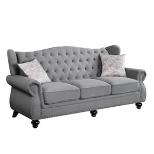 Amelia 86 in. Rolled Arm Polyester Rectangle Sofa in Gray Fabric