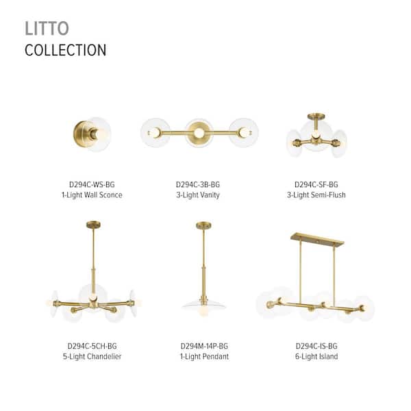 Designers Fountain - Litto 60-Watt 1-Light Brushed Gold Modern Pendant Light with Clear Glass Shield and No Bulbs Included