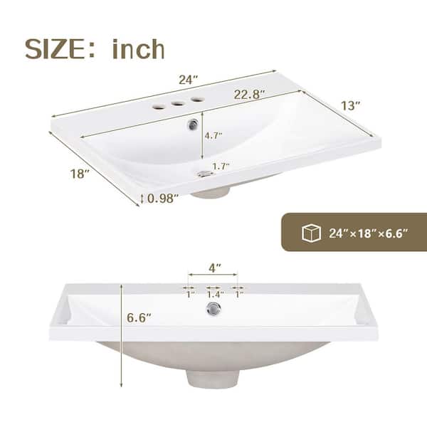 24 in. W x 18 in. D x 34.2 n. H One Sinks Bath Vanity in White with White Ceramic Top