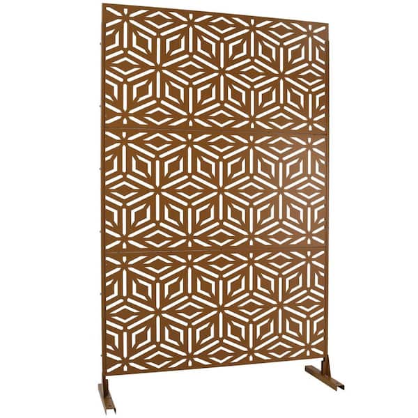 Miscool Anky 76 in. H x 48 in. W Steel Garden Fence, Metal Privacy Screens and Panels with Free Standing in Brown