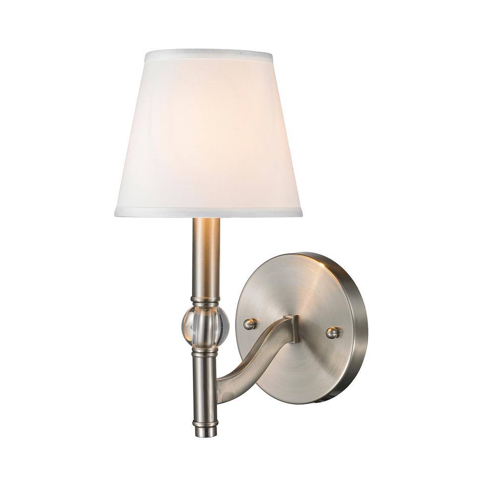 Transitional Pewter Dimmable Wall Sconce with Classic White Shade