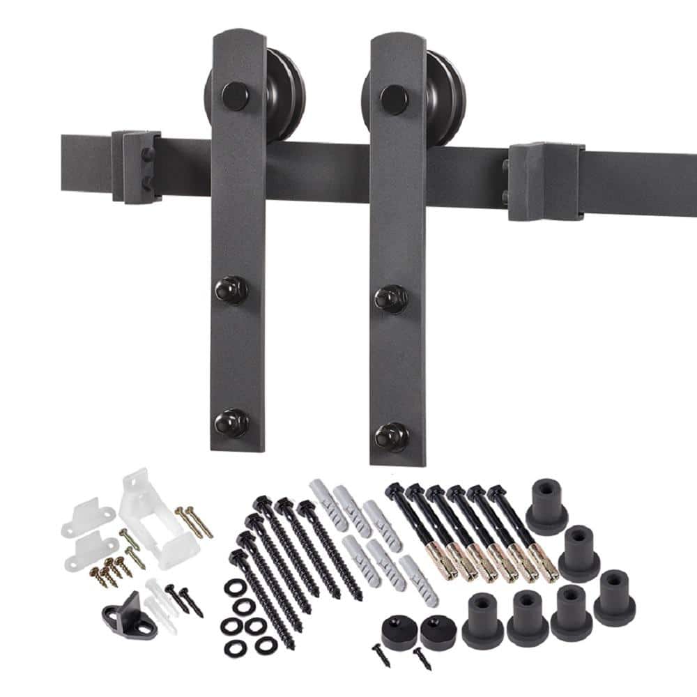 8 ft. Premium Black Interior Modern Country Rustic Wood Barn Door Closet Hardware Track Kit price history on PriceWatchPro