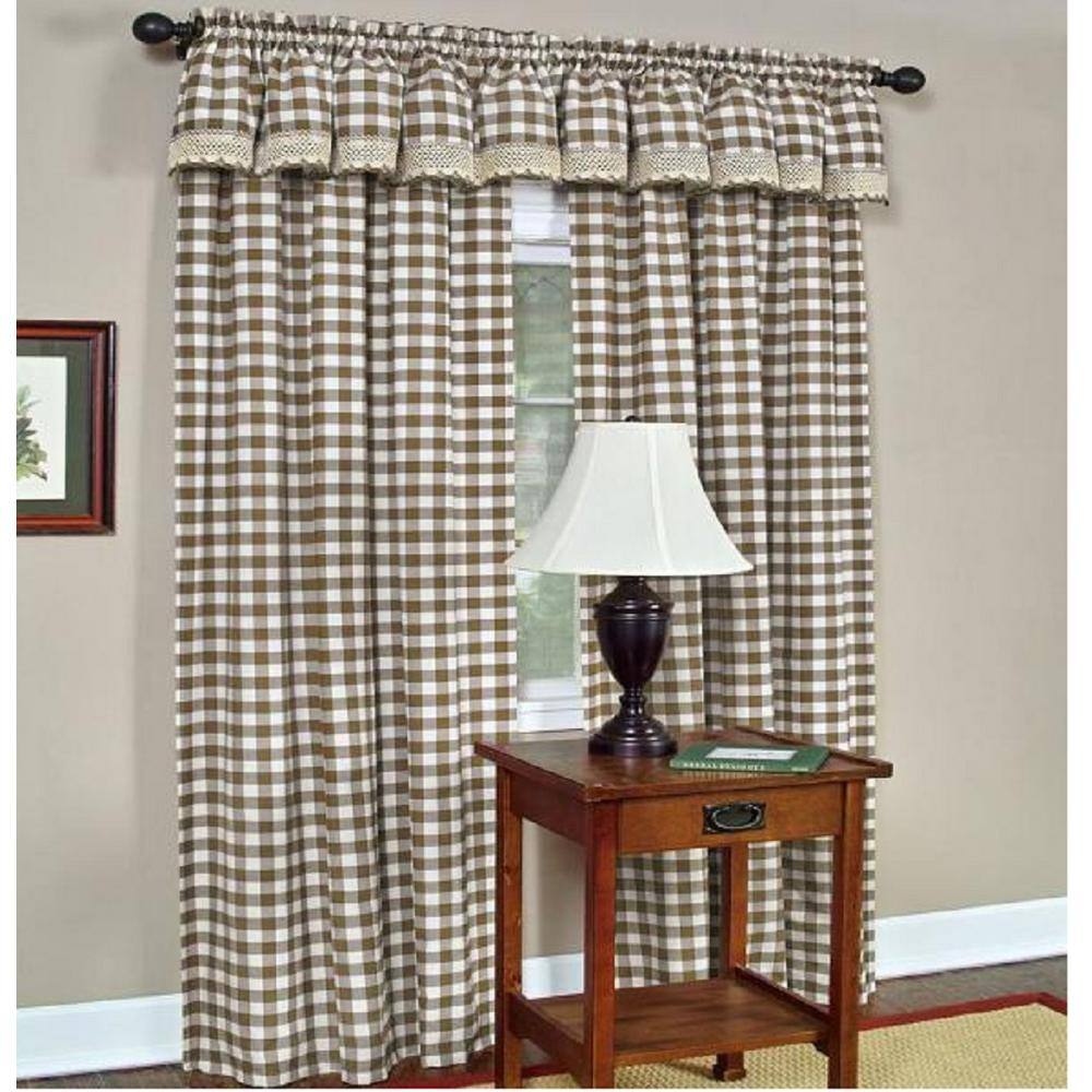 Taupe and Ivory Buffalo Check Rod Pocket Valance