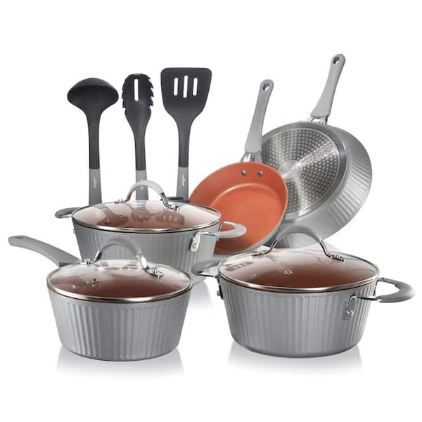 NutriChef Kitchenware 11-Piece Aluminum Nonstick Cookware Set NCCW11GL ...