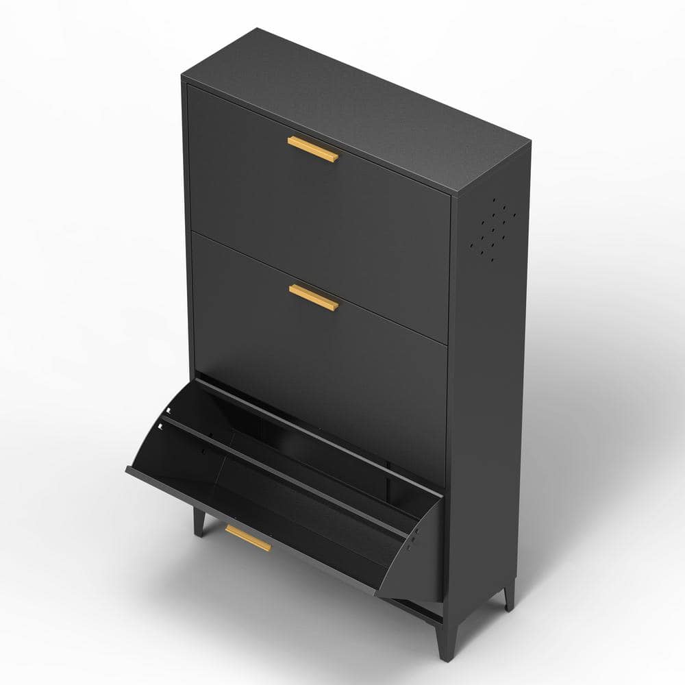25.59 in. W x 9.45 in. D x 47.63 in. H Black Steel Shoe Cabinet Linen Cabin