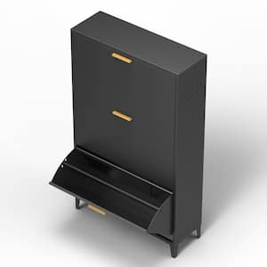25.59 in. W x 9.45 in. D x 47.63 in. H Black Steel Shoe Cabinet Linen Cabinet with 3 Flip Drawers