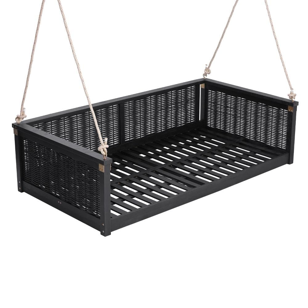 Black Outdoor Classic Solid Wood Porch Rattan Swing Twin Size Swing Bed with Long Ropes for Poolside price history on PriceWatchPro