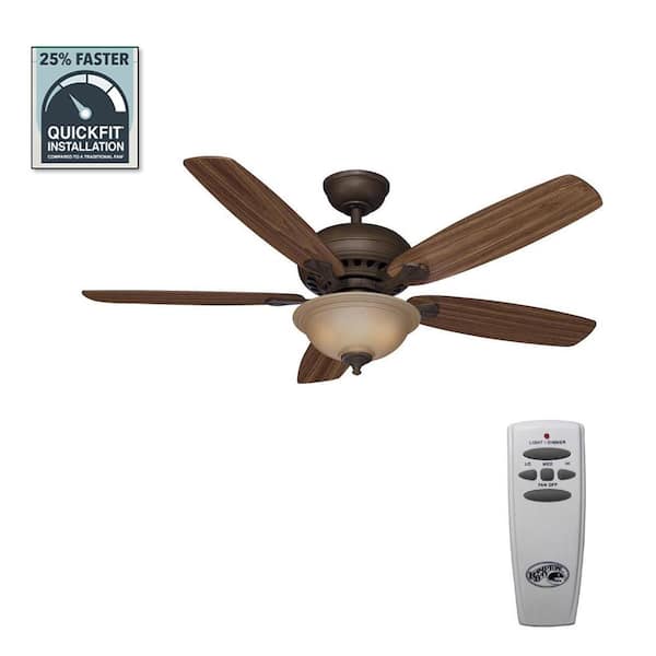 Hampton Bay Southwind 52 in. Indoor LED Venetian Bronze Ceiling Fan with 5 Reversible Blades, Light Kit, Downrod and Remote Control