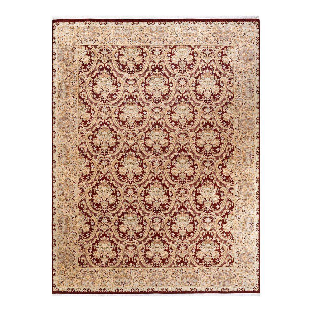 Traditional Red and Beige Hand-Knotted Wool 9' x 12' Oriental Rug