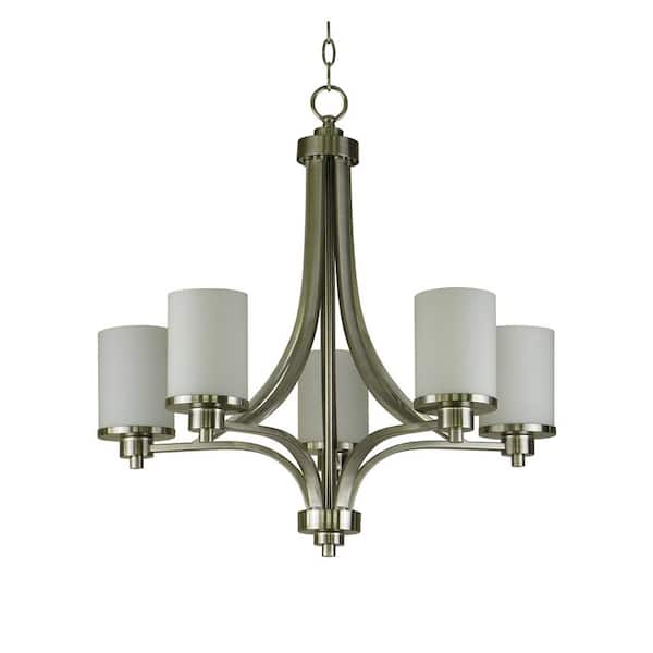 Filament Design 5-Light Satin Steel Chandelier with Etched White Glass Shade