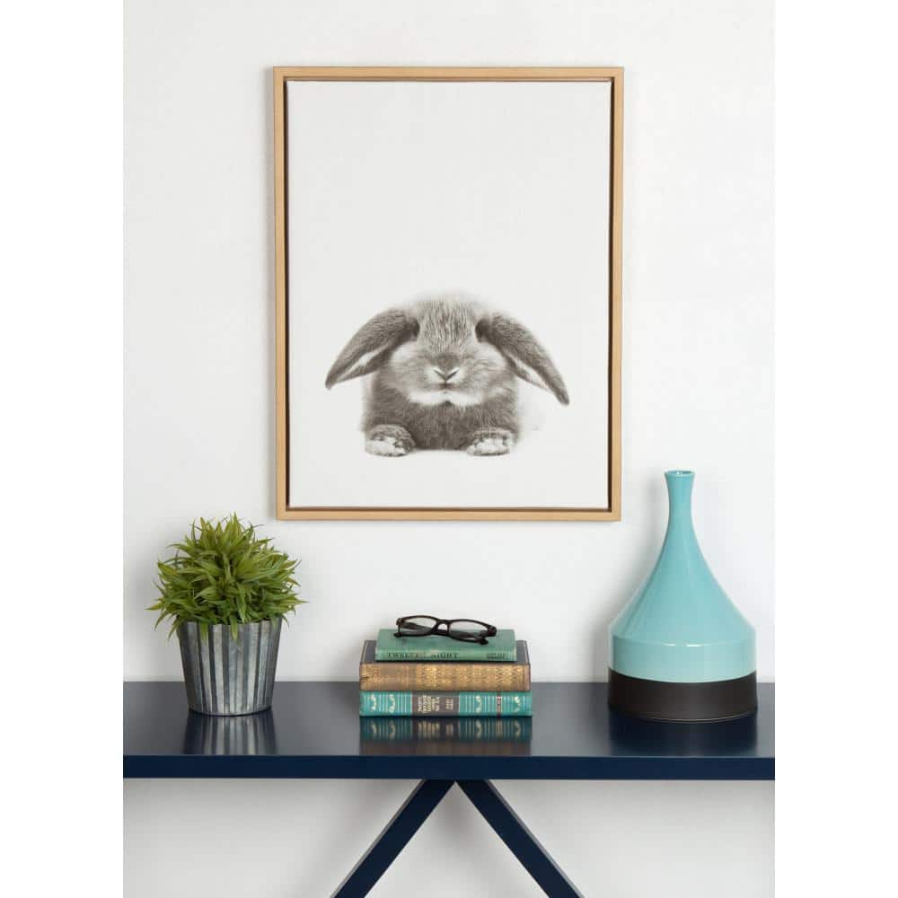 Natural Wood Framed Black and White Rabbit Canvas Art 24" x 18"