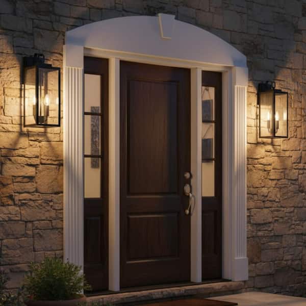 18 in. 2-Light Black and Gold Outdoor Wall Light 2-Pack, Exterior Lantern Sconce with Clear Glass for Porch