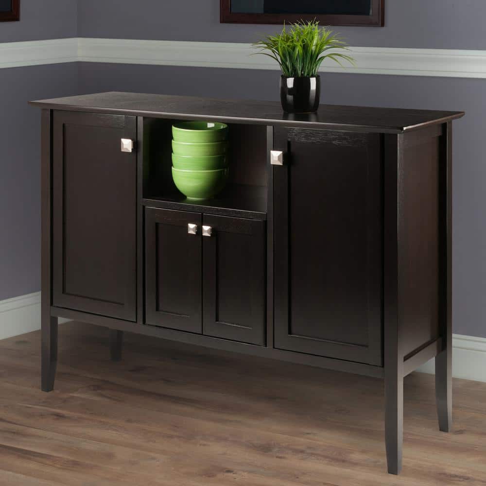 Elegant Transitional Melba Sideboard in Rich Coffee Finish with Satin Nickel Knobs