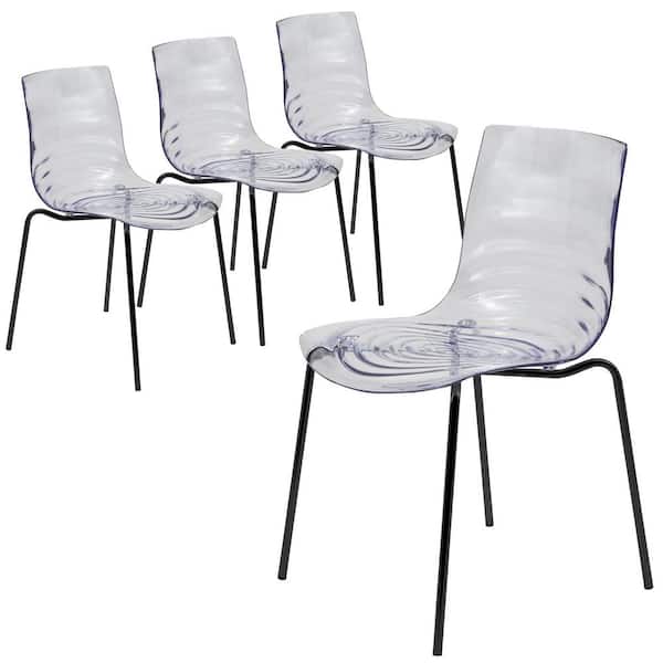 Leisuremod Dining Chair for Dining and Kitchen Room Stackable Chair in Stainless Steel Base Astor Set of 4 in Clear