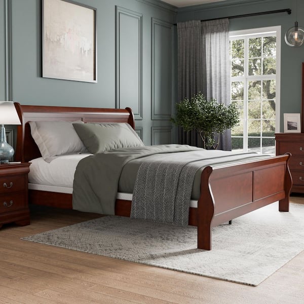 Furniture of America Burkhart Cherry King Wood Frame Sleigh Bed with Slat Kit
