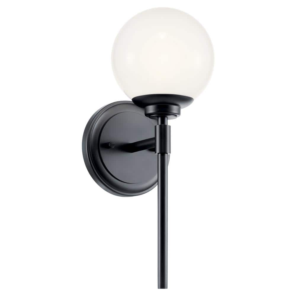 KICHLER Benno 1-Light Black Bathroom Indoor Wall Sconce Light with Opal ...