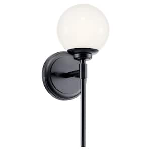 Benno 1-Light Black Bathroom Indoor Wall Sconce Light with Opal Glass Shade