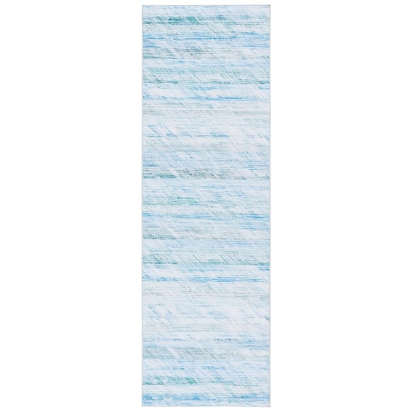 SAFAVIEH Tacoma Gray/Aqua 3 ft. x 6 ft. Machine Washable Striped Marle Runner Rug