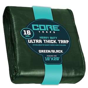 10 ft. x 20 ft. Green/Black 16 Mil Heavy Duty Polyethylene Tarp, Waterproof, UV Resistant, Rip and Tear Proof