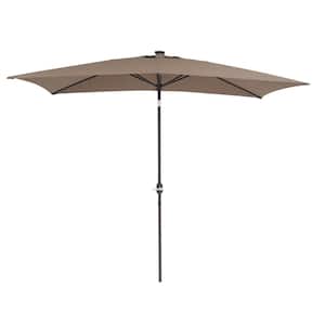 10 ft. x 6.5 ft. Rectangular Solar Market Patio Umbrella with 26 LED Lights in Brown