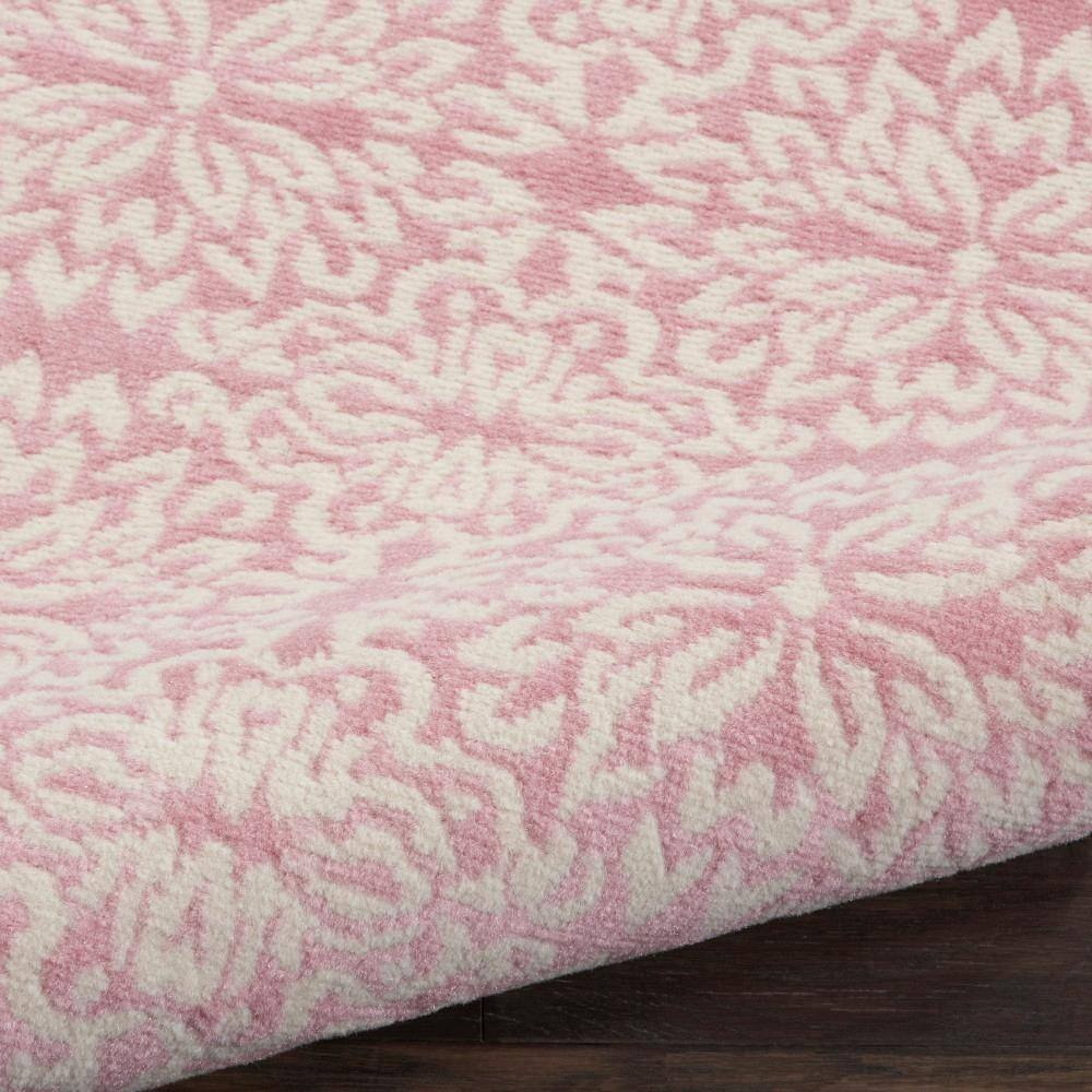 Hand-Knotted Ivory/Pink Floral Synthetic Easy-Care Rug 2' x 4'
