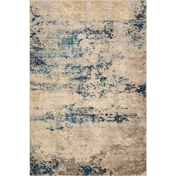 Monet Modern Abstract Area Blue 3 ft. x 8 ft. Indoor Runner Rug