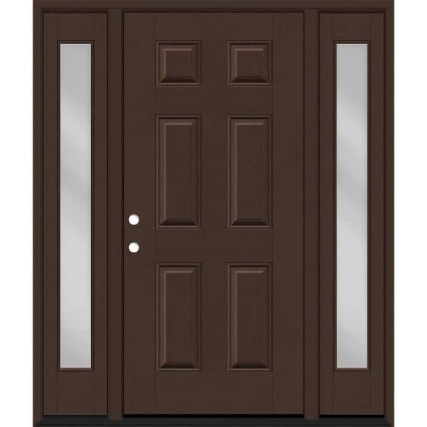 Steves & Sons Regency 60 in. x 80 in. 6 Panel RHIS Chestnut Stain Mahogany Fiberglass Prehung Front Door with Clear10 in. SLs 6-9/16