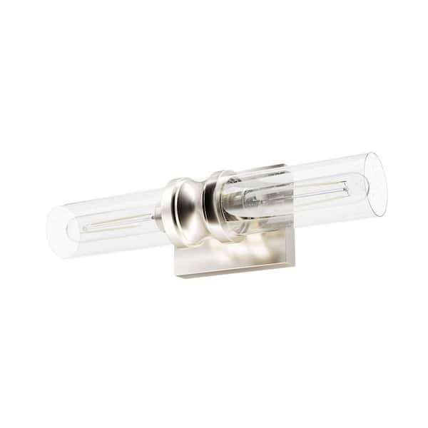 Lenlock 16 in. 2-Light Brushed Nickel Vanity Light with Clear Seeded Glass Shades