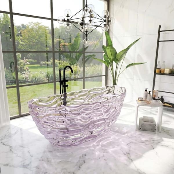 新品　TMpaint キャンバス　アート　パキポディウム POCCI & VANCCI 69 in. Sculpted Wave Translucent Amethyst Resin