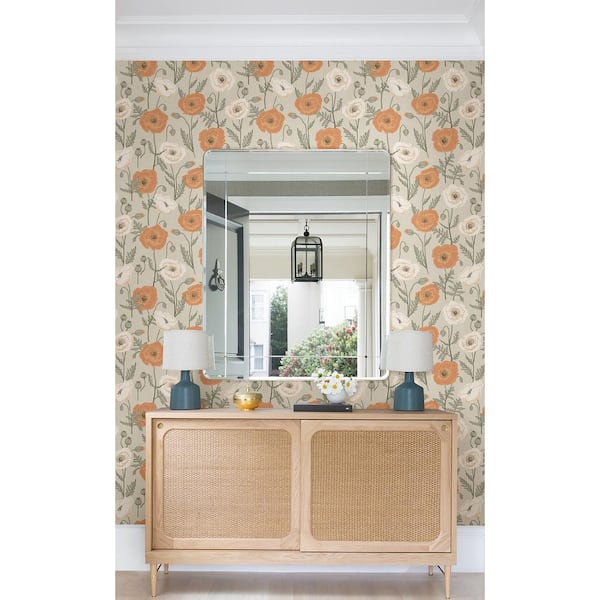 Poppy Field Brown Matte Vinyl Peel and Stick Wallpaper
