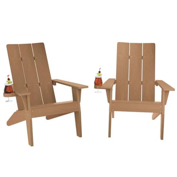 Mximu Teak Weather Resistant Plastic Outdoor Patio Adirondack Chair with Cup Holder (set of 2)