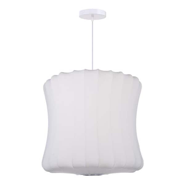 60-Watt 1 Light White Fabric Pendant Light with Lantern Shape Shade, No Bulbs Included, 20in.