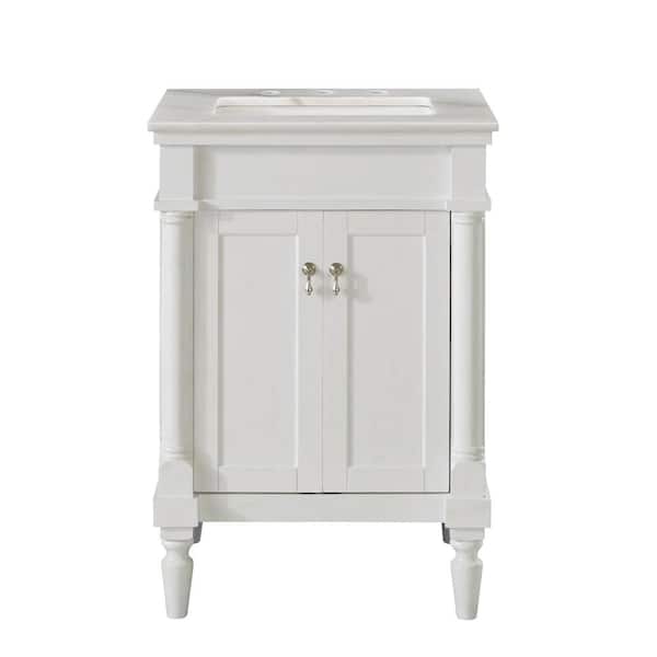 Unbranded Simply Living 24 in. W x 21 in. D x 35 in. H Bath Vanity in Antique White with White And Brown Vein Marble Top
